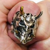 Self Defense Ring for Women Devil Demon Steel with Gold Color Trim