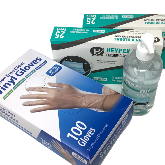 Face Mask, Gloves & Hand Sanitizer Preparation Clean Sanitize SET-Full-Size Items