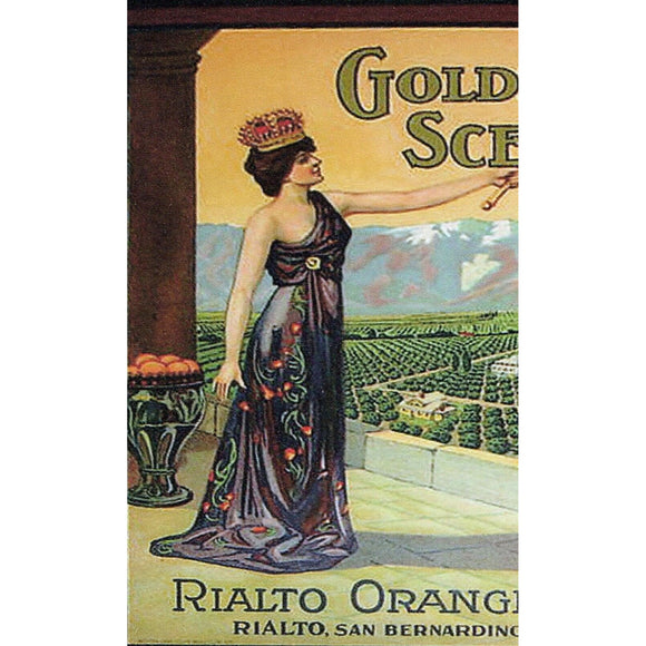 Golden Scepter Washington. Brand Rialto Orange Co Woman Crown Fruit Crate Label